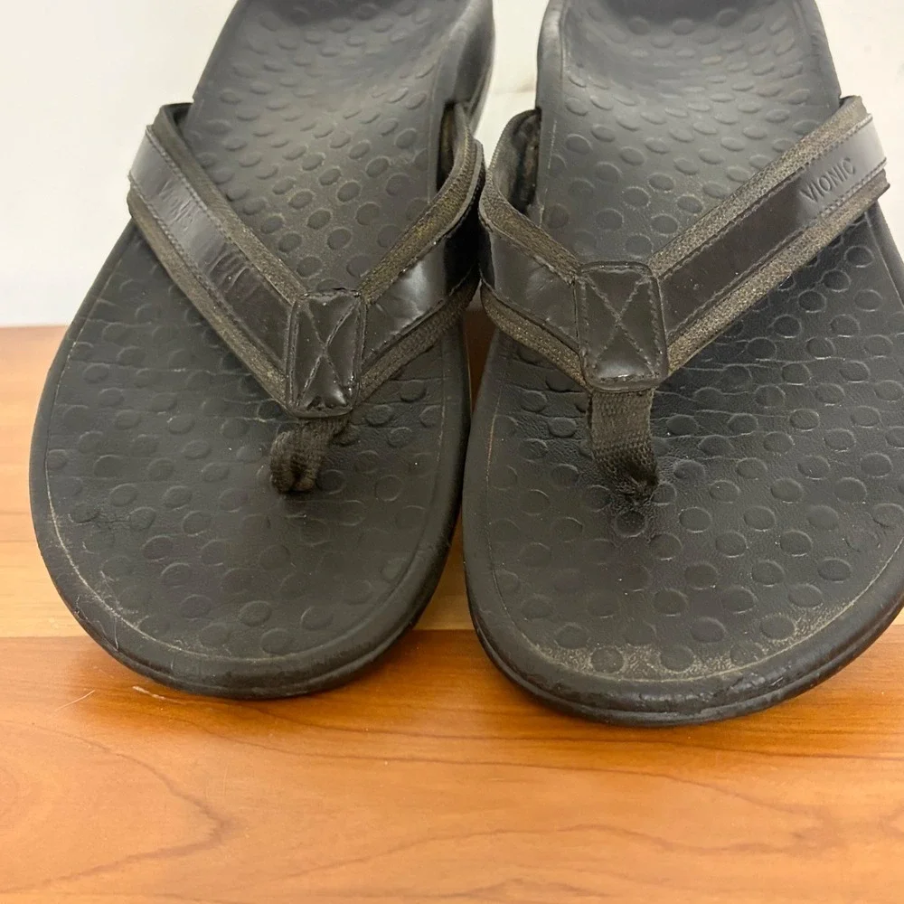 Vionic Womens Tide II Orthotic Flip Flops Black Thong Sandals Size 7